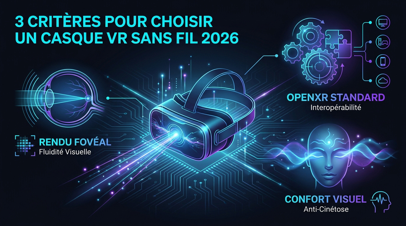 Utilisateur portant un casque VR sans fil moderne en 2026 montrant l'immersion technologique