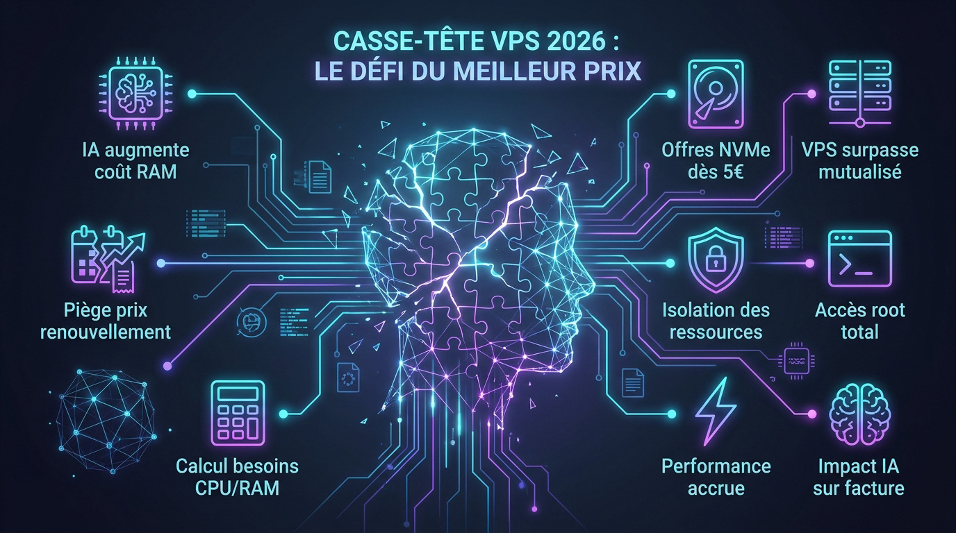 Illustration du casse-tête pour trouver un VPS pas cher en 2026