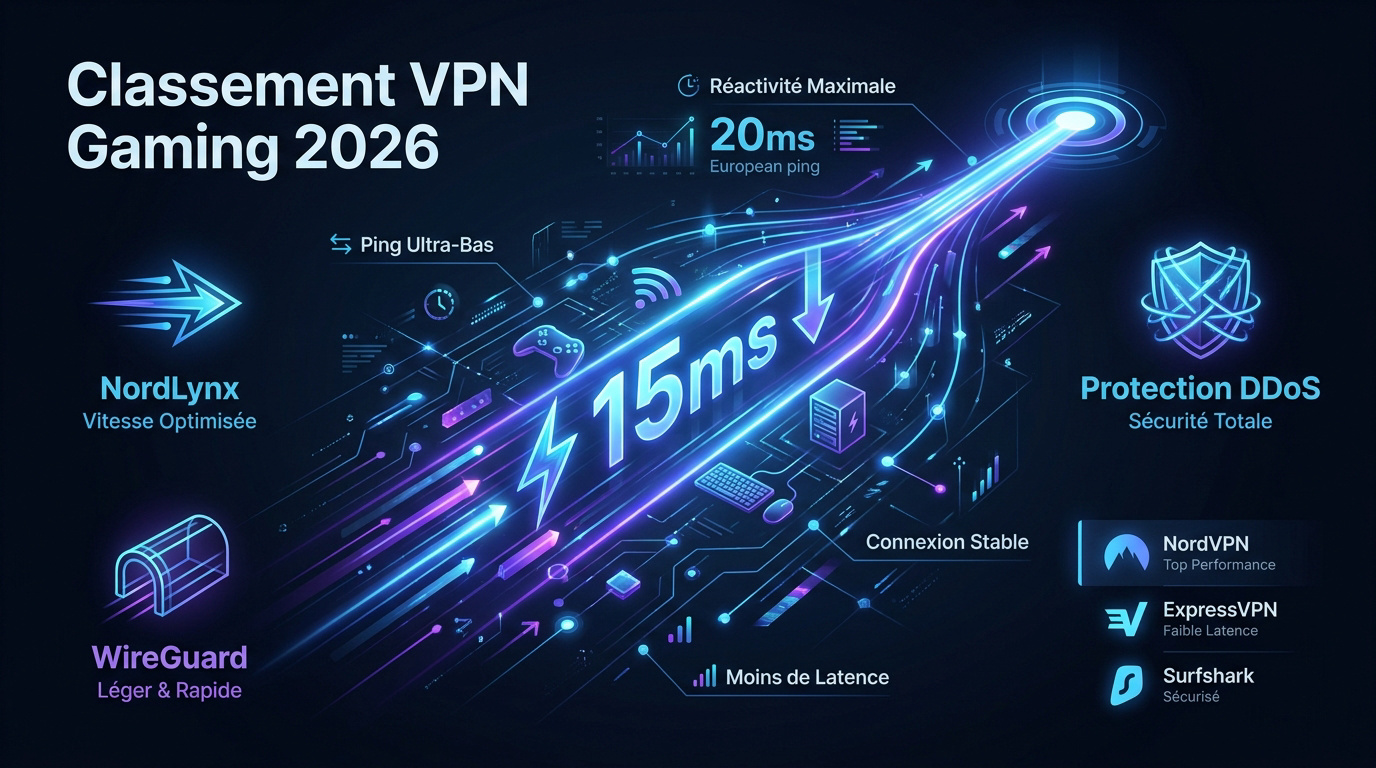 Graphique comparatif des performances VPN gaming 2026