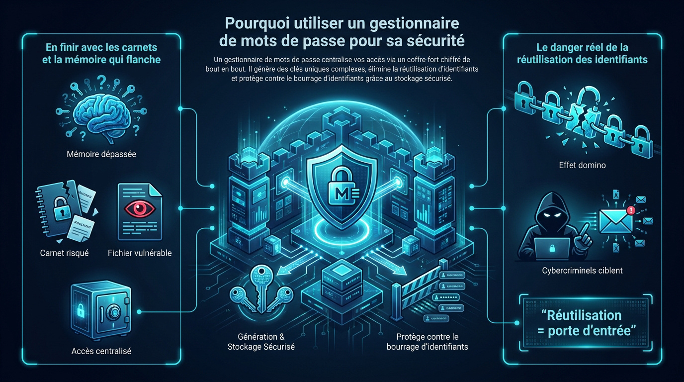 Coffre-fort numérique sécurisant des clés d'accès sur un écran