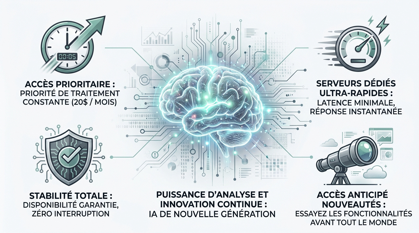 Interface de ChatGPT Plus affichant les fonctionnalités premium en 2026
