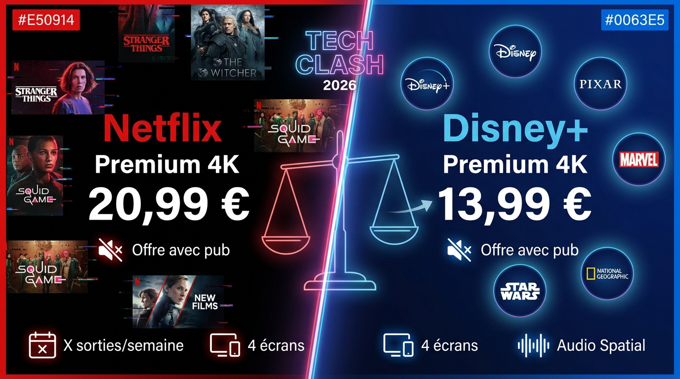 Comparatif des tarifs et de la qualité 4K entre Netflix et Disney Plus en 2026