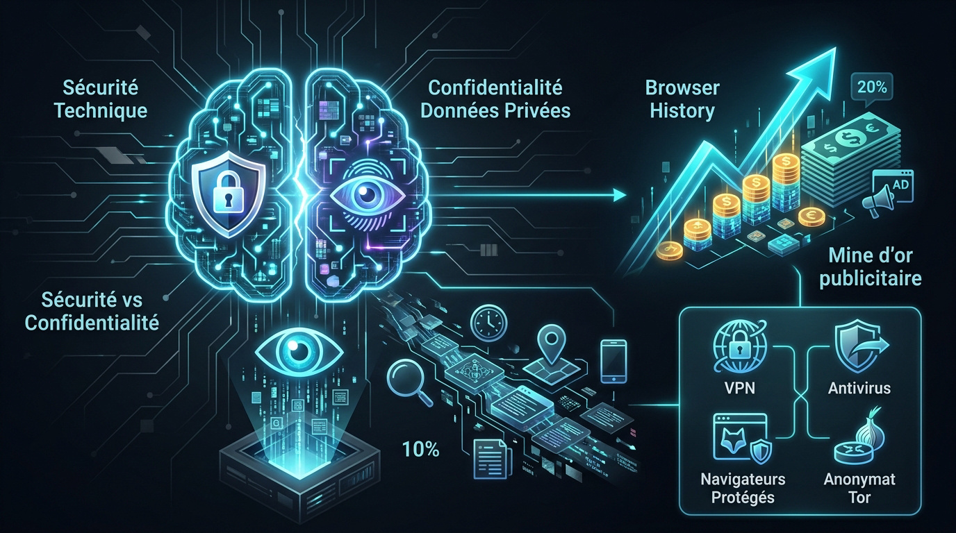 Comparaison entre sécurité technique et confidentialité des données sur un navigateur web