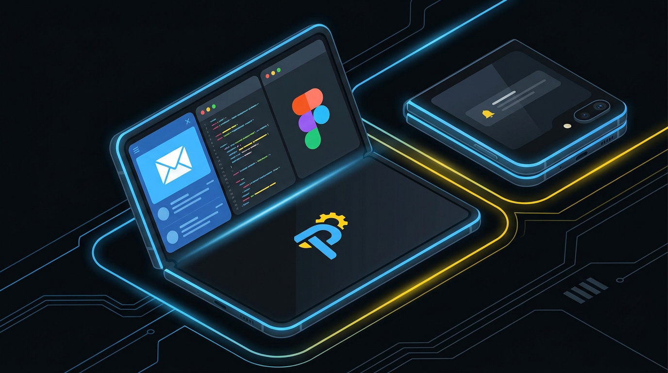 Smartphones pliables futuristes en mode sombre montrant les formats livre et clapet